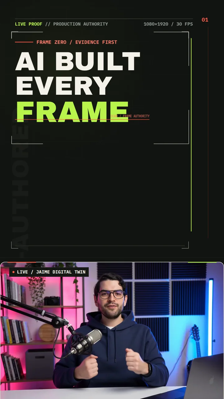 Opening frame of the Short with the words AI built every frame above Jaime's avatar presenter